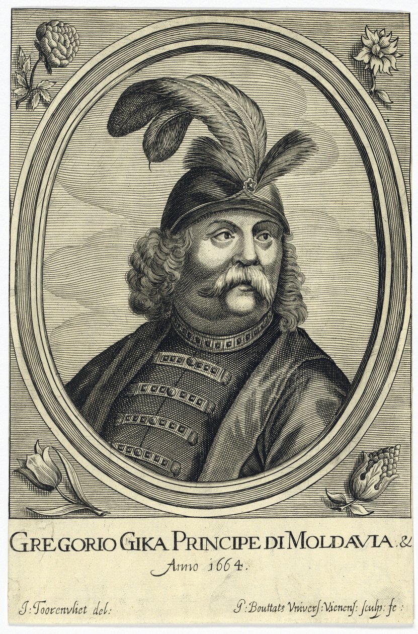 Grigore I Ghica (Ghika) (1628-1675), Wallachia hercege par Bouttats, Gerard (kb. 1630-1668 után). Rézmetszet, 1664 körül, Magángyűjtemény alkotó: Gerard Bouttats