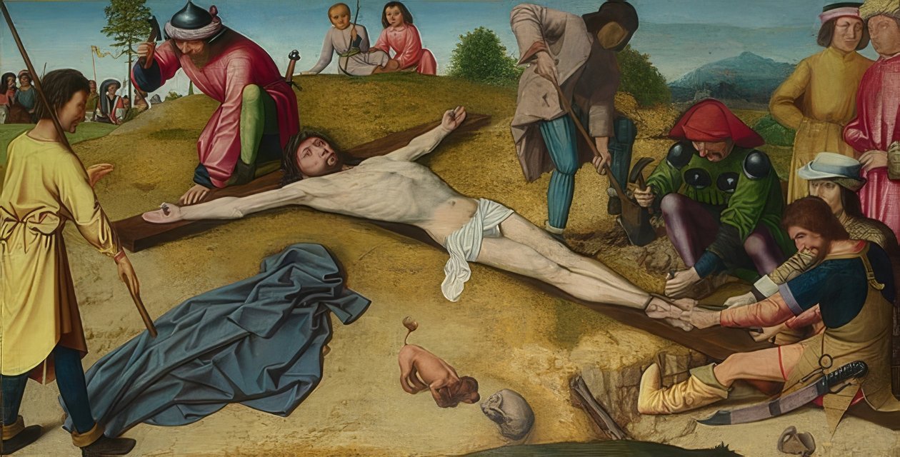 Krisztust a keresztre szegezték. 1481 körül alkotó: Gerard David