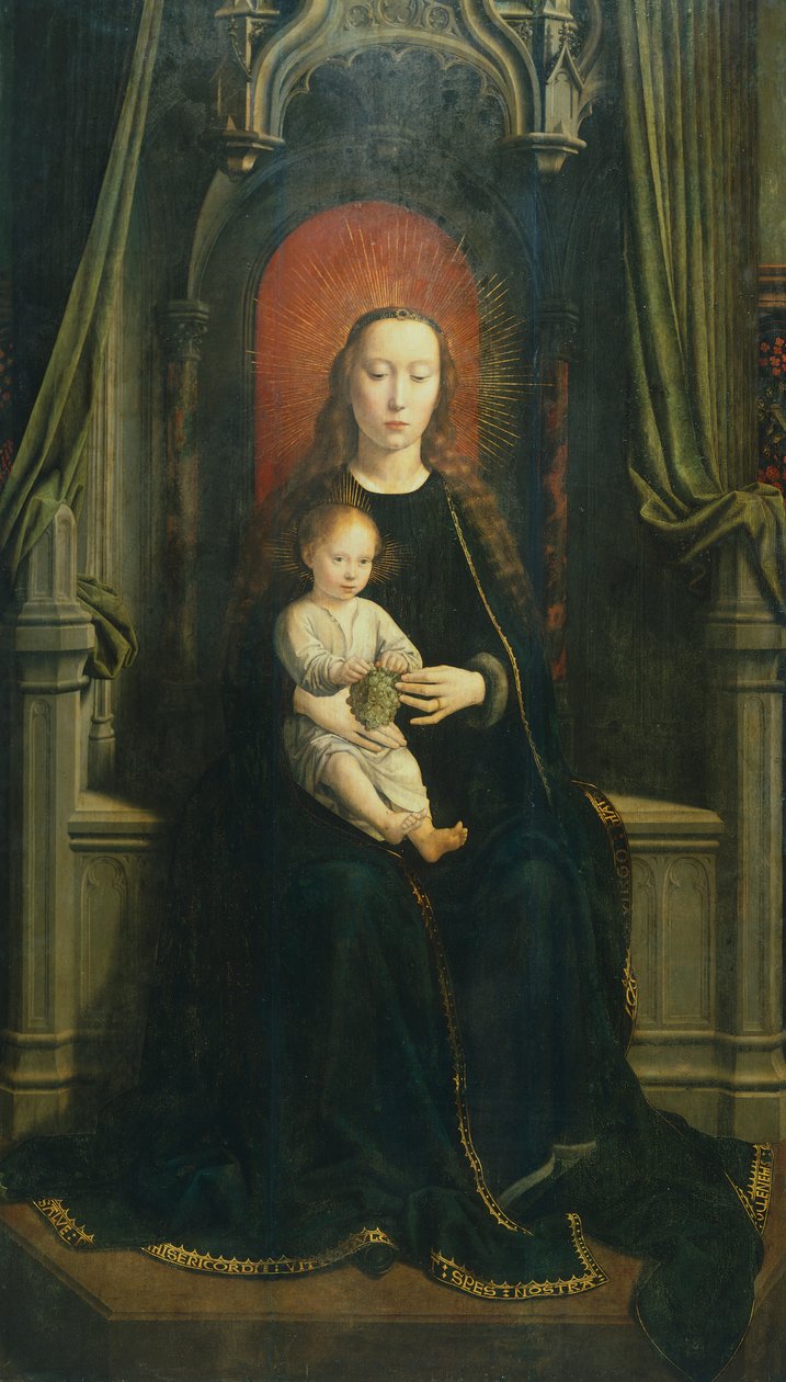 A trónoló Madonna gyermekkel vagy a szőlő Madonna, a Cervara oltárkép központi táblája alkotó: Gerard David