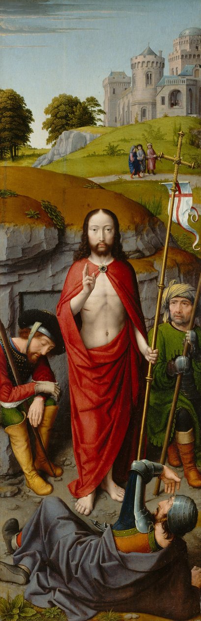 A feltámadás, az emmausi zarándokokkal, 1510 körül (olaj, tölgyfa tábla) alkotó: Gerard David