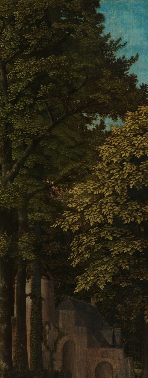 Kilátás az erdőben, egy triptichon bal külső szárnya alkotó: Gerard David