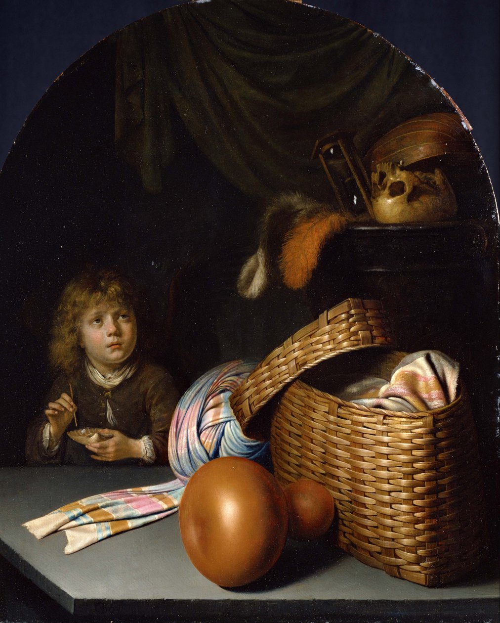 Csendélet szappanbuborékot fújó fiúval, c. 1635 alkotó: Gerrit Dou