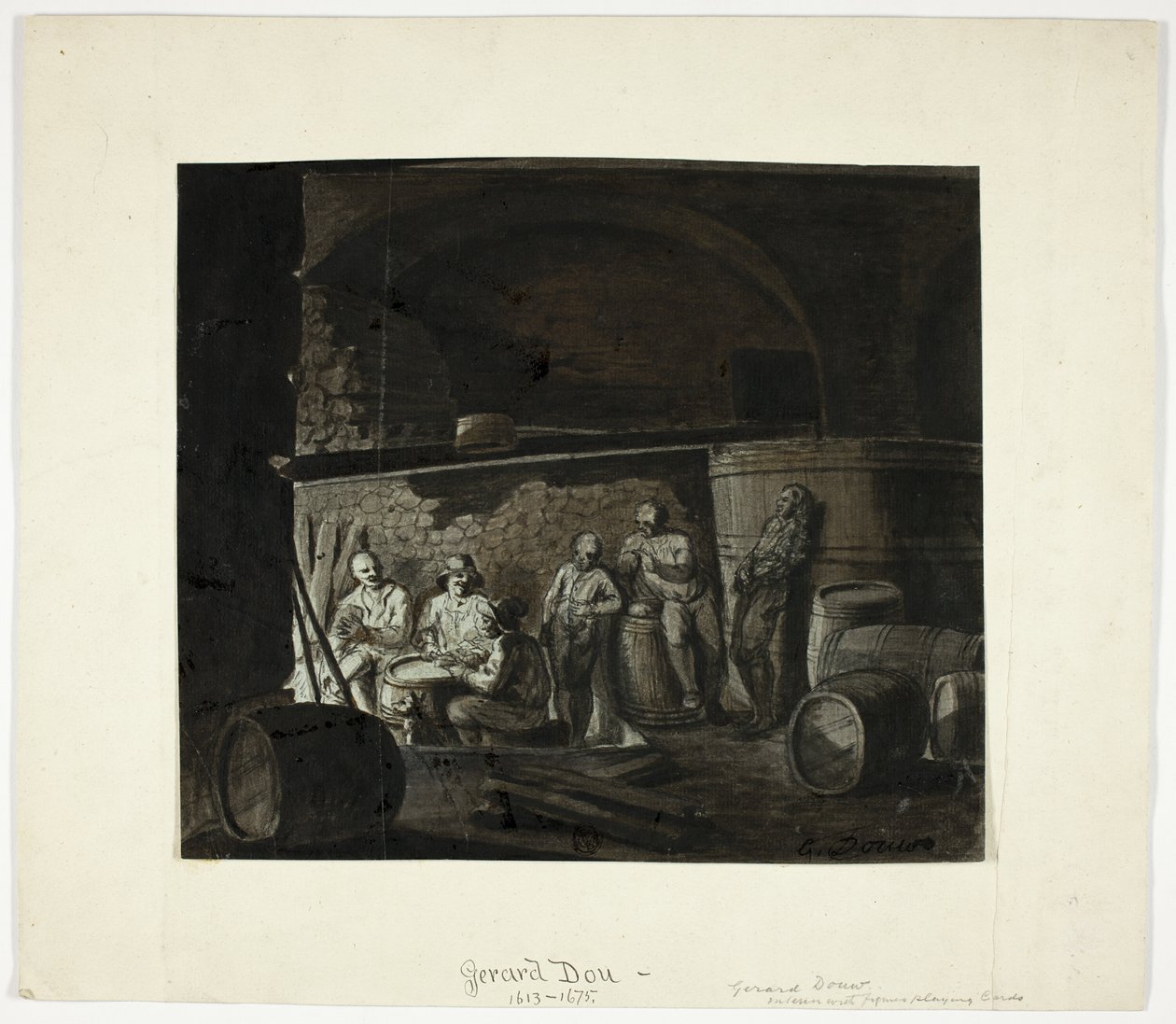 Borospince férfi kártyákkal alkotó: Gerrit Dou
