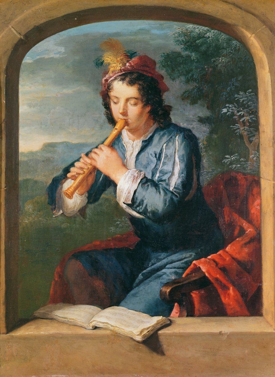 Furulyázó fiatalember (pasztell, papíron) alkotó: Gerard Hoet