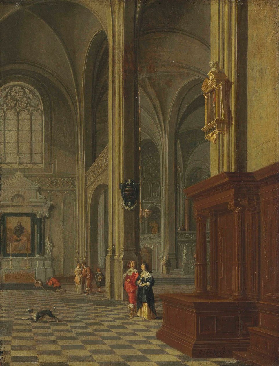 Német: Inneres einer Kirche Gótikus templombelső elegáns figurákkal alkotó: Gerard Houckgeest