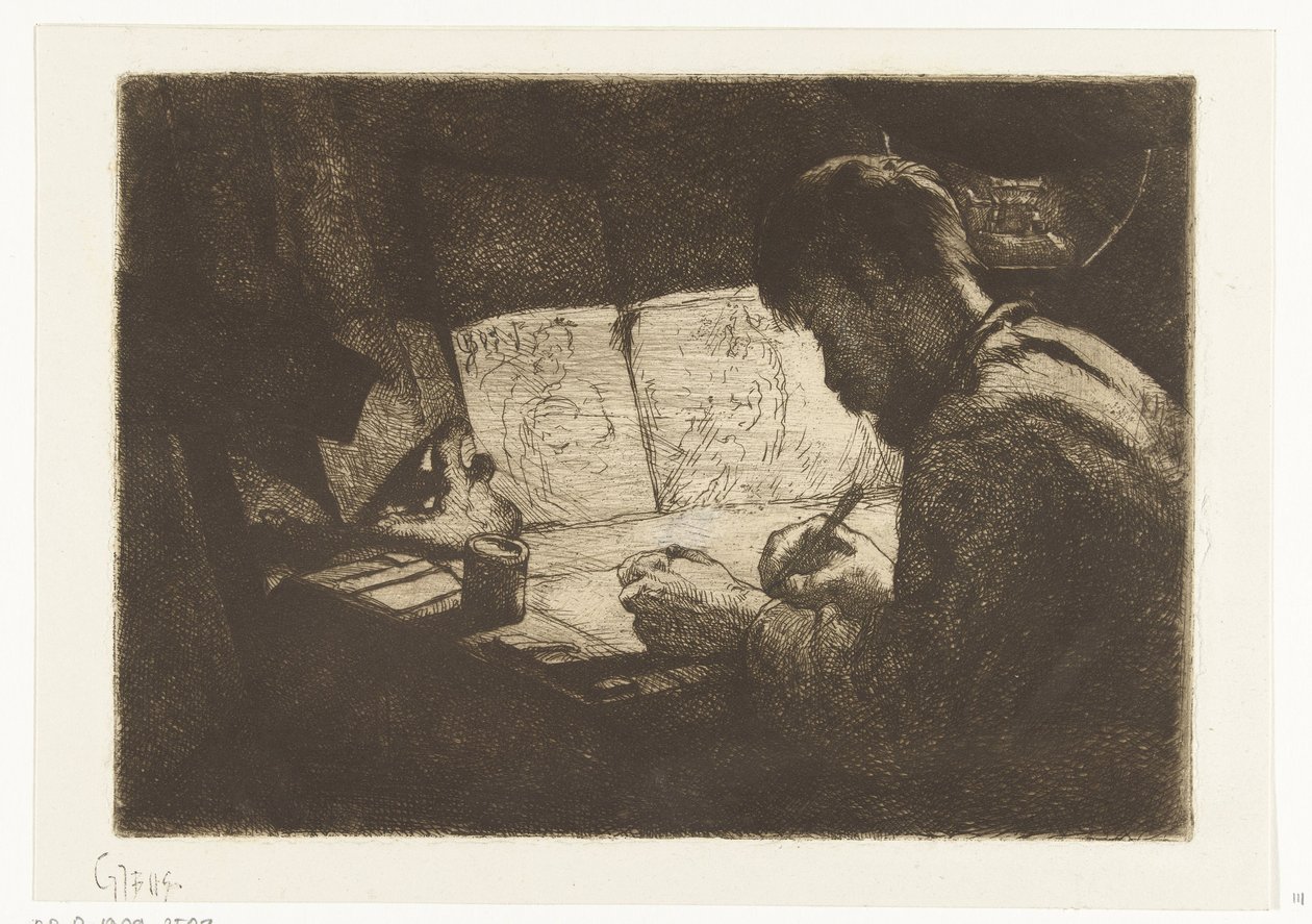 Önarckép a rajztábla mögött alkotó: Gerard Jan Bos (signed by artist)