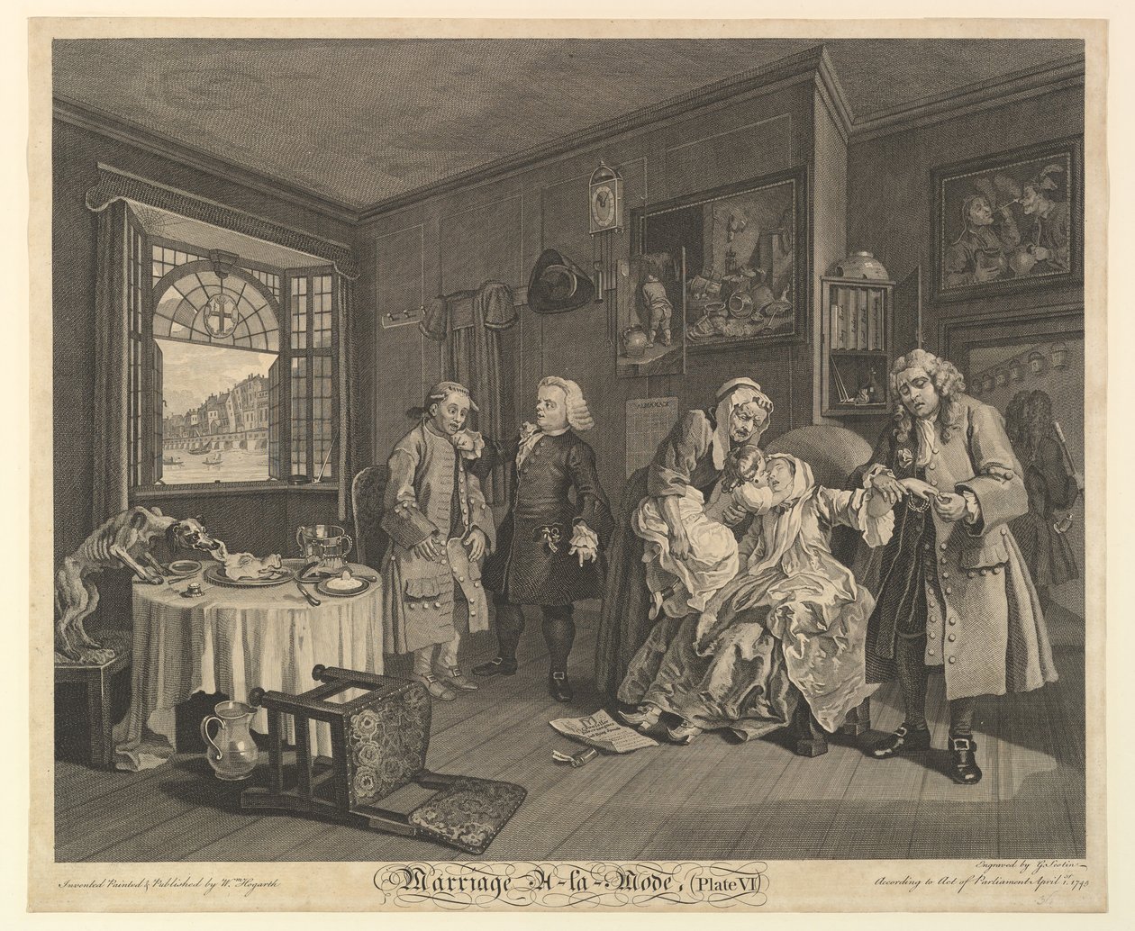 Házasság A-la-Mode, VI. tábla, 1745. április 1. alkotó: Gerard Jean Baptiste Scotin