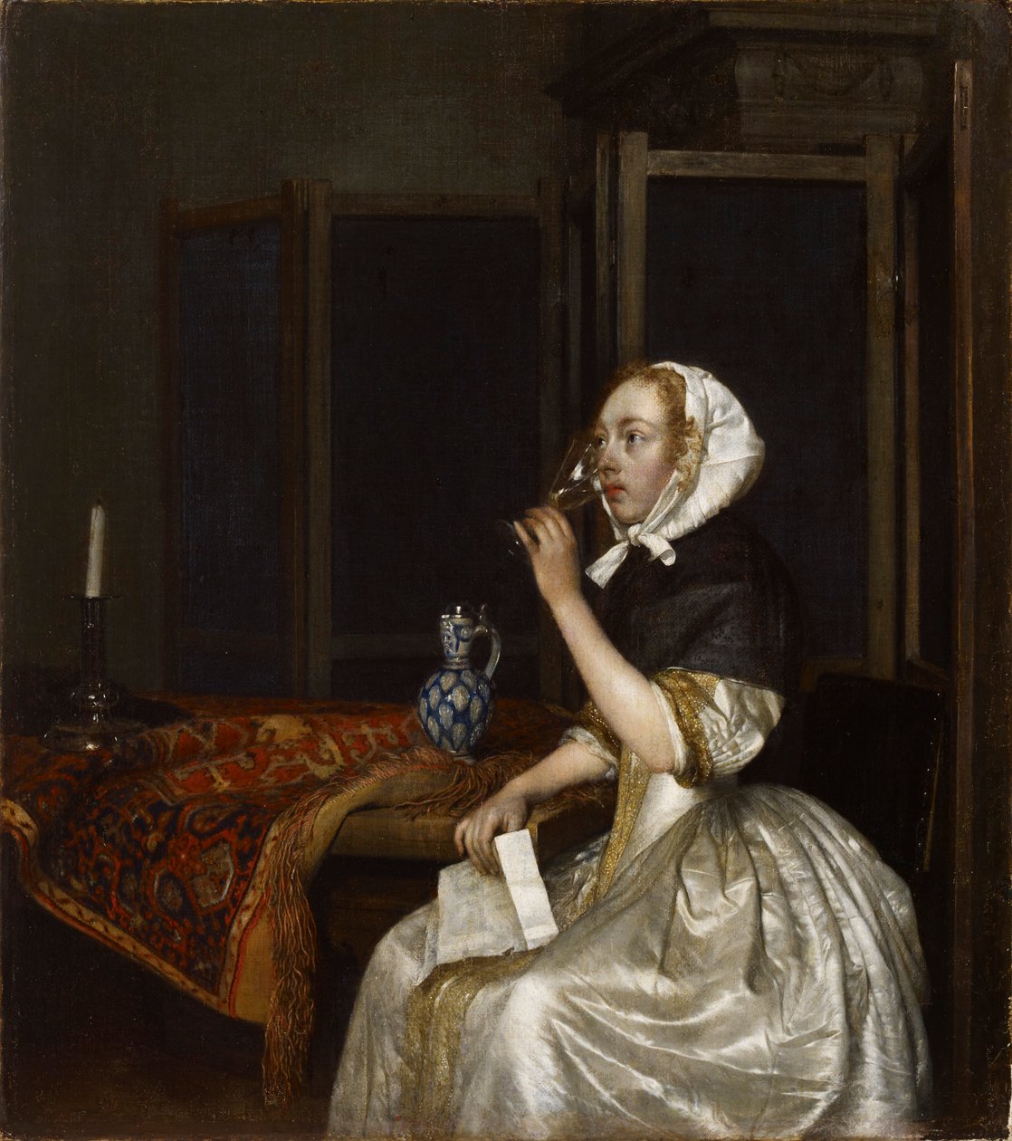 Borospoharat tartó hölgy, 1665 körül. alkotó: Gerard Ter Borch the Younger