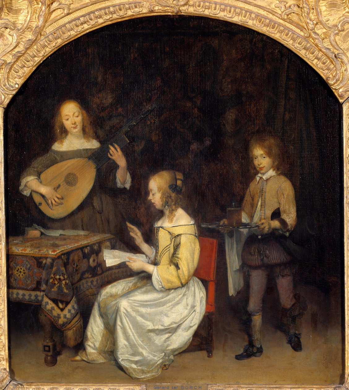 A koncert: Luth Theorbe énekese és játékosa. Gerard Ter Borch (1617-1681) festménye, holland iskola alkotó: Gerard ter Borch