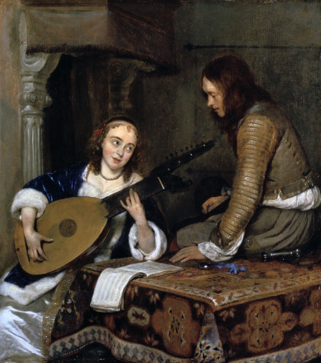 „Egy lantot játszó nő és egy lovag”, 1658 alkotó: Gerard Terborch II