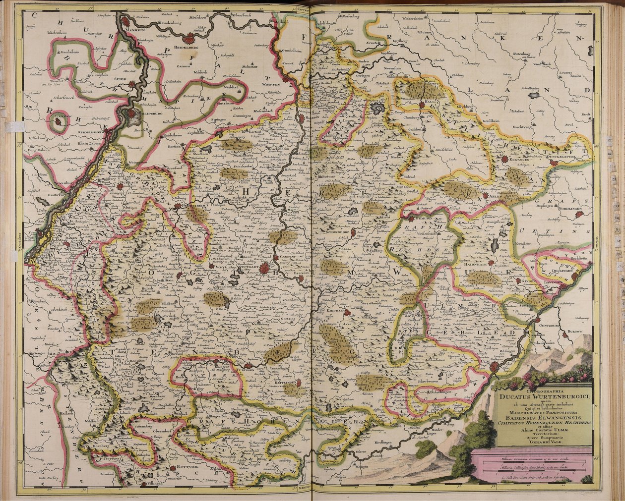 Chorographia ducatus Wurtenburgici quem ab una alteraque parte includunt quique ei includuntur marchionatus praepositura Badensis Elwangensis comitatus Hohenzolern Rechberg et affine almae civitatis Ulmae territorium alkotó: Gerard Valck