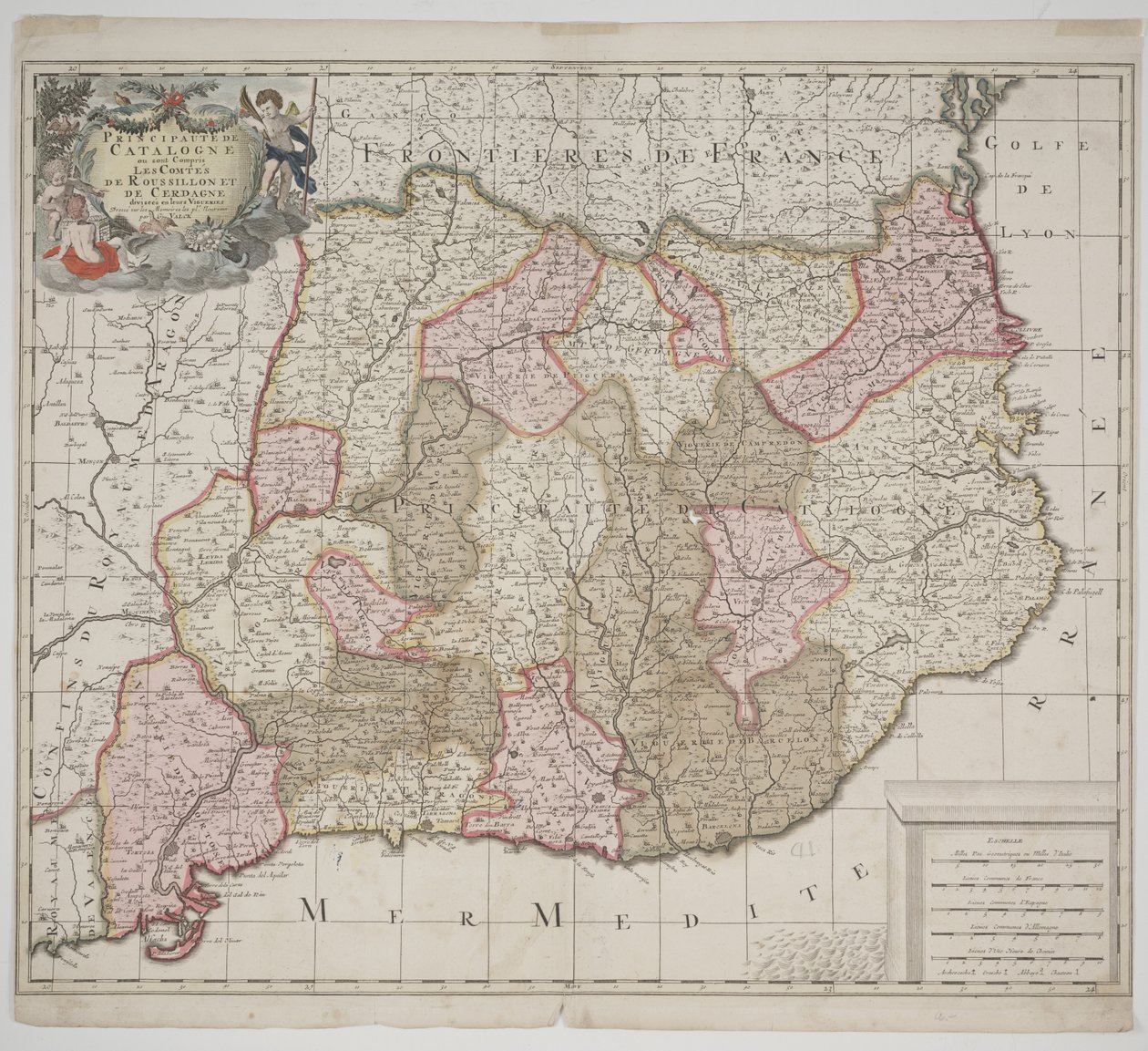 Katalóniai Hercegség, 1702 körül (kézzel színezett rézkarc) alkotó: Gerard Valck