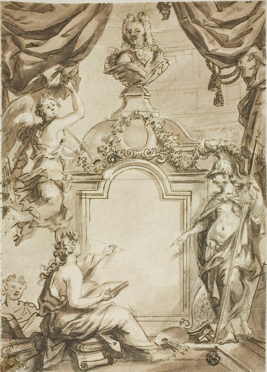 A címlap tervezése: Minerva diktál: Clio diktál Minerva-tól alkotó: Gerard de Lairesse