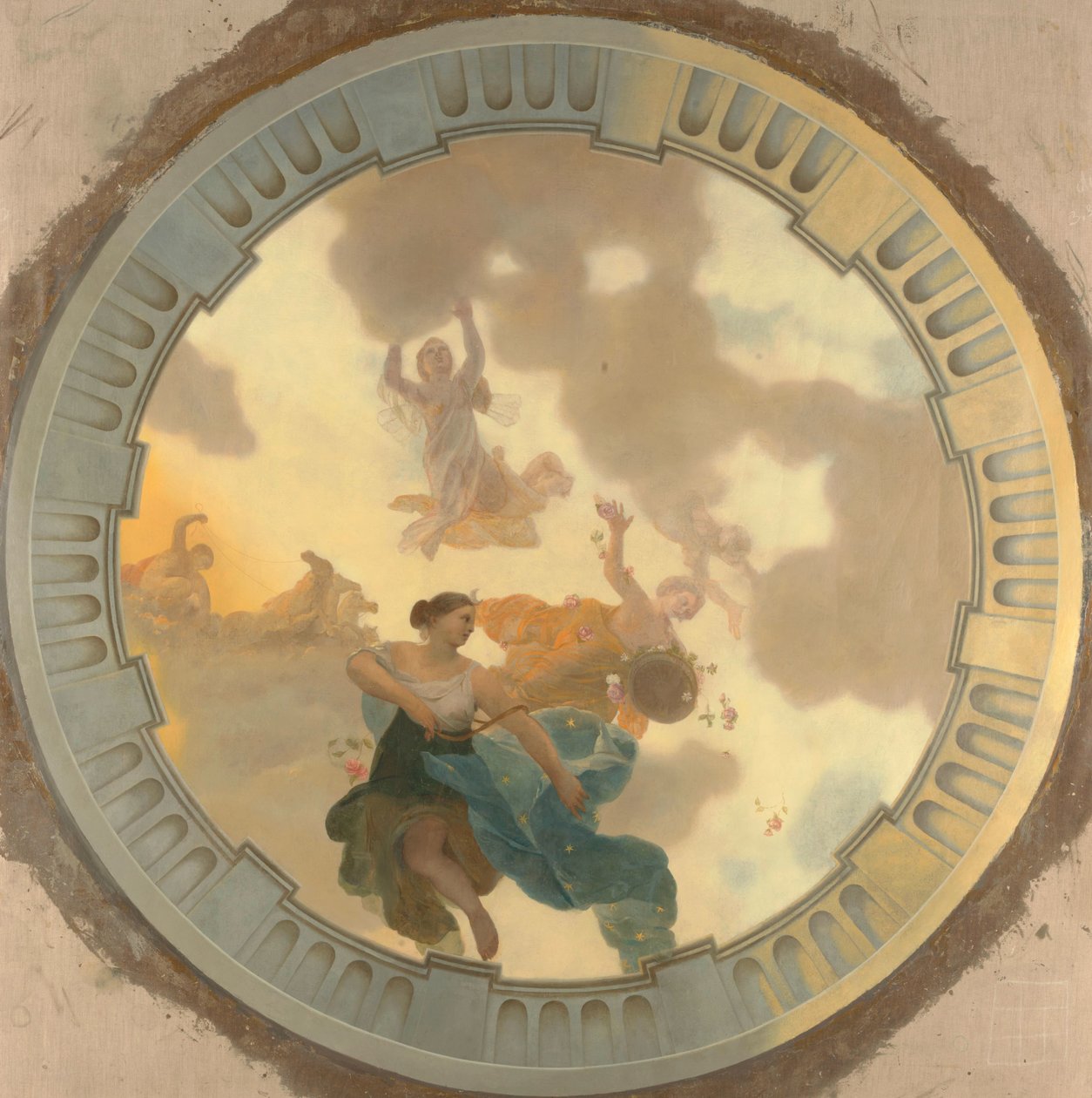 Mennyezetfestmény része (középső része), főábrázolásként Dianával és társaival alkotó: Gerard de Lairesse