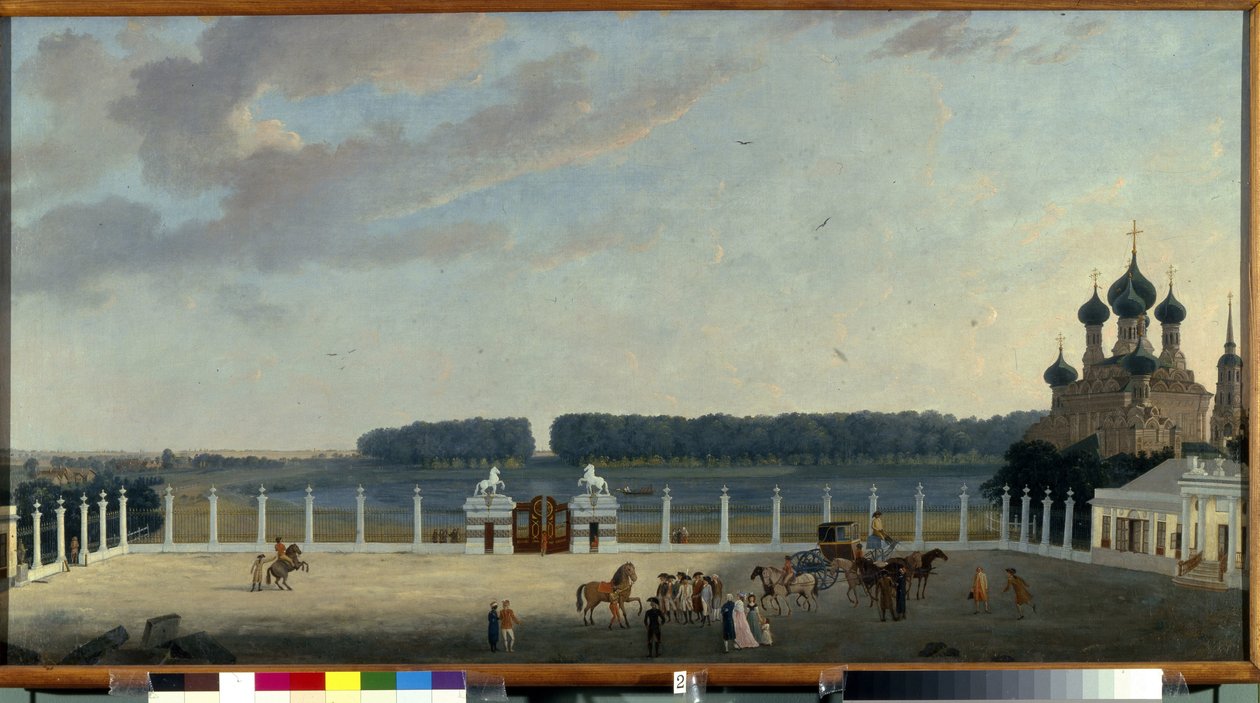 Kilátás az Ostankino-palota (Moszkva) ablakaiból (Kilátás az Ostankino-palota ablakaiból). Gerard de la Barthe festménye (aktív 1787-1810), olaj, vászon, 1790 körül. 18. századi francia művészet. Állami Orosz Múzeum, Szentpétervár. alkotó: Gerard de la Barthe