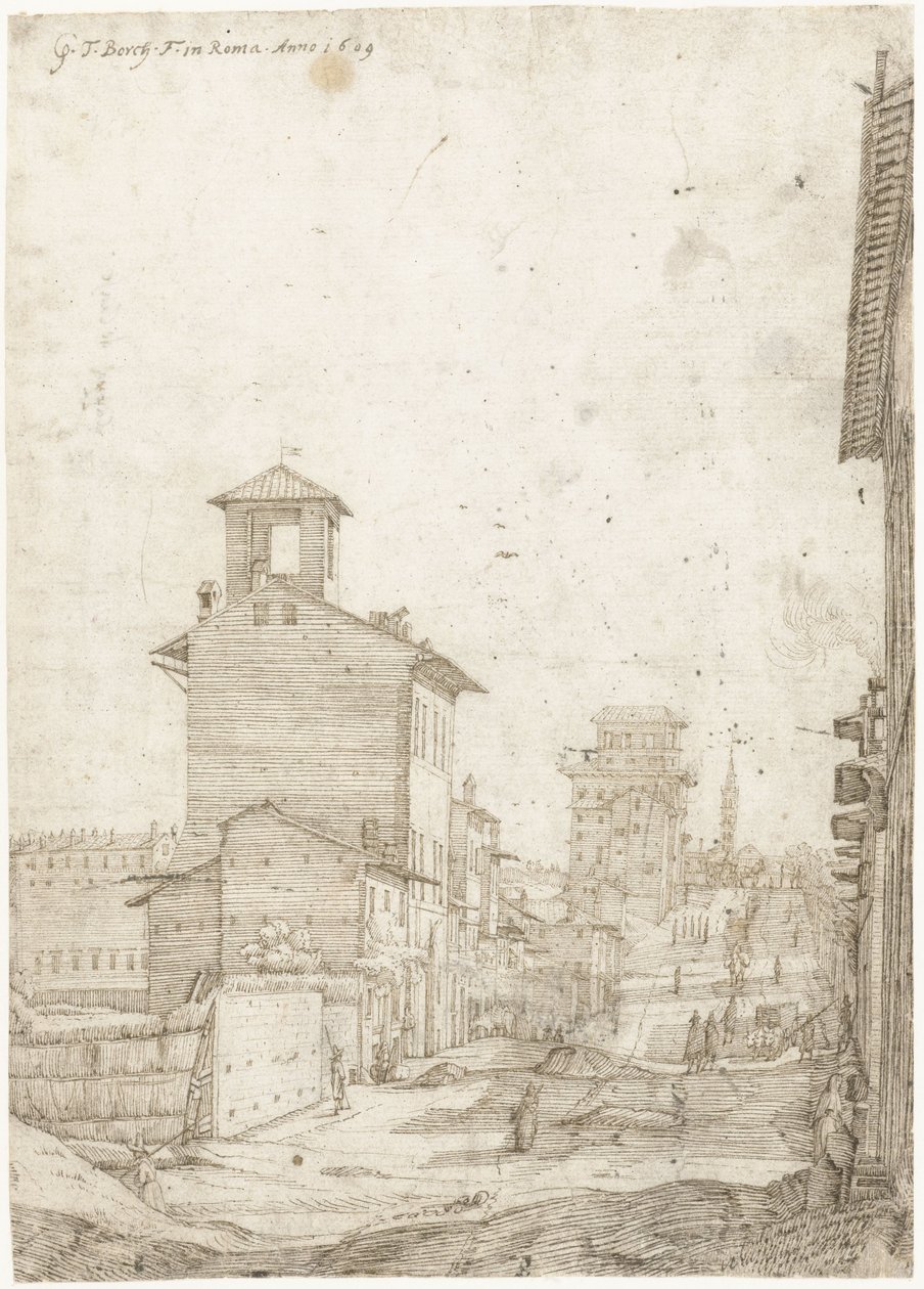 Kilátás a Via Panispernára a Santa Maria Maggiore-ra, Róma alkotó: Gerard ter Borch
