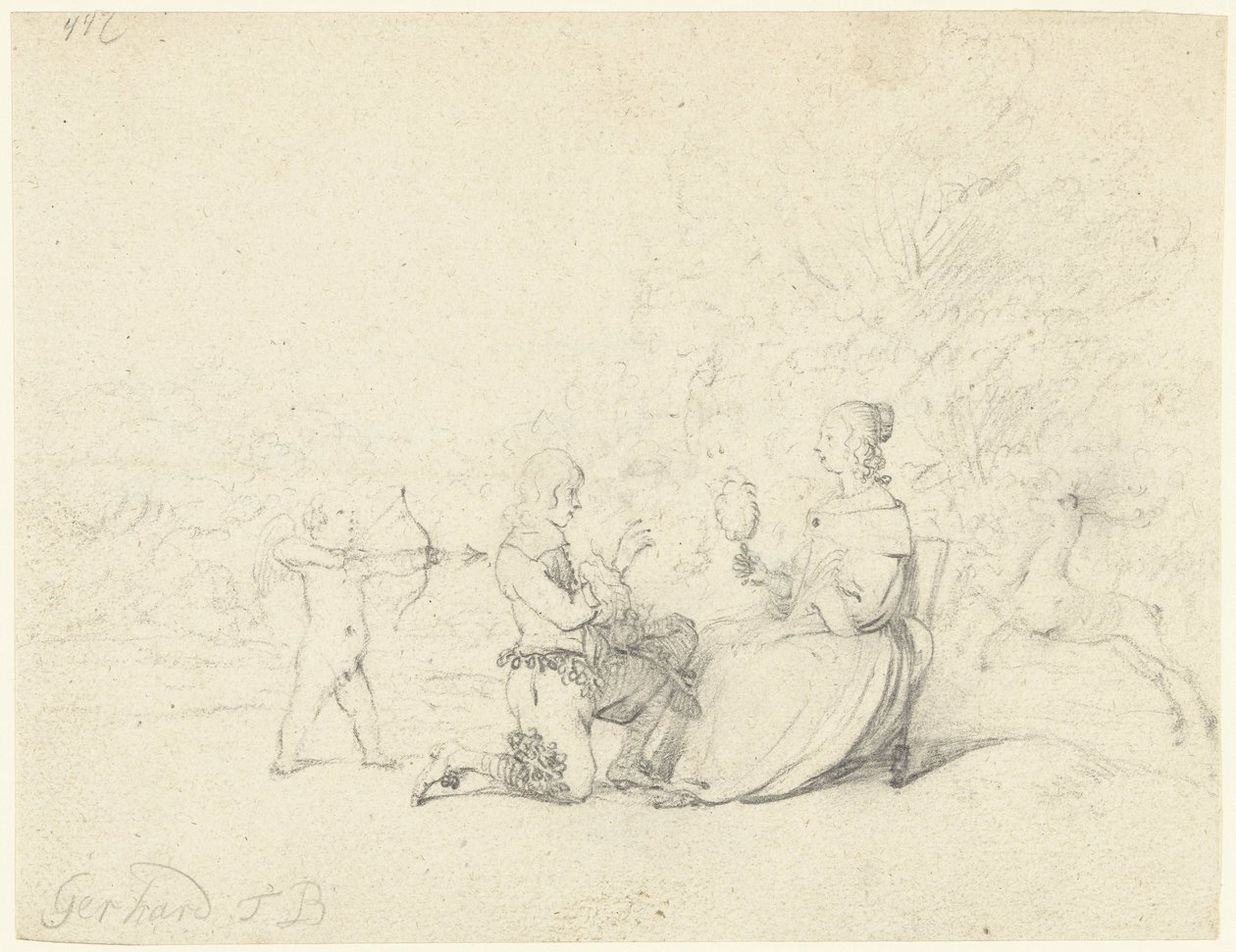 Úriember térdel egy hölgy előtt alkotó: Gerard ter Borch (II)