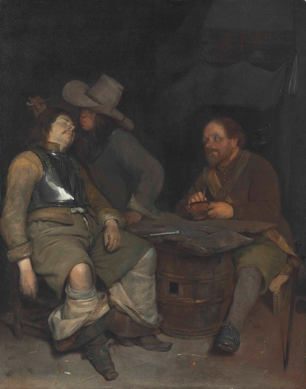 Egy őrszoba belseje egy füstöt fújó katonával alkotó: Gerard ter Borch