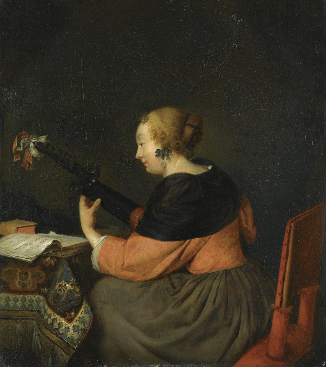 Egy hölgy ülve játszik a lanton alkotó: Gerard ter Borch
