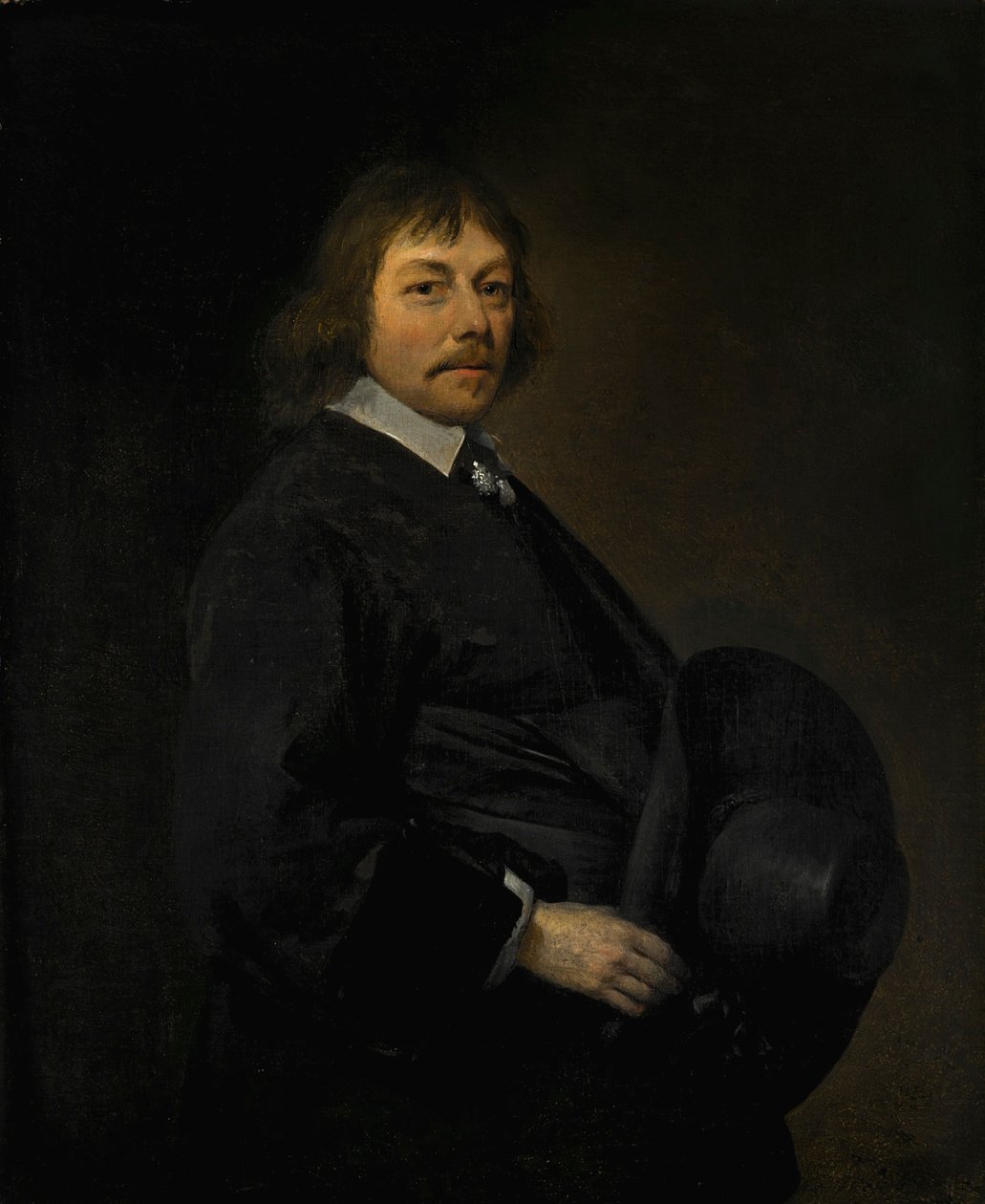 Egy férfi portréja, aki a kalapját tartja alkotó: Gerard ter Borch