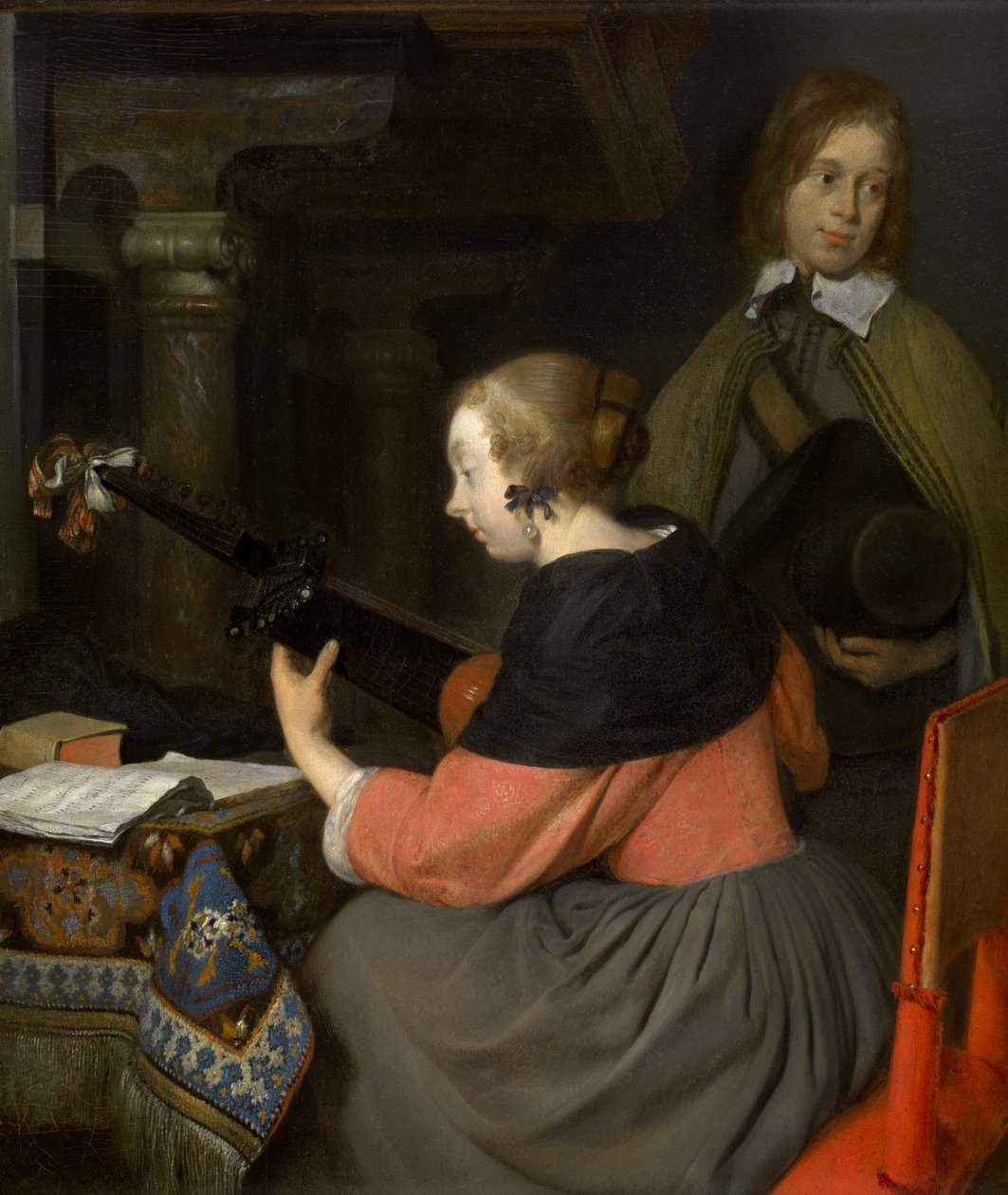 Lantos (olaj a panelen) alkotó: Gerard ter Borch or Terborch