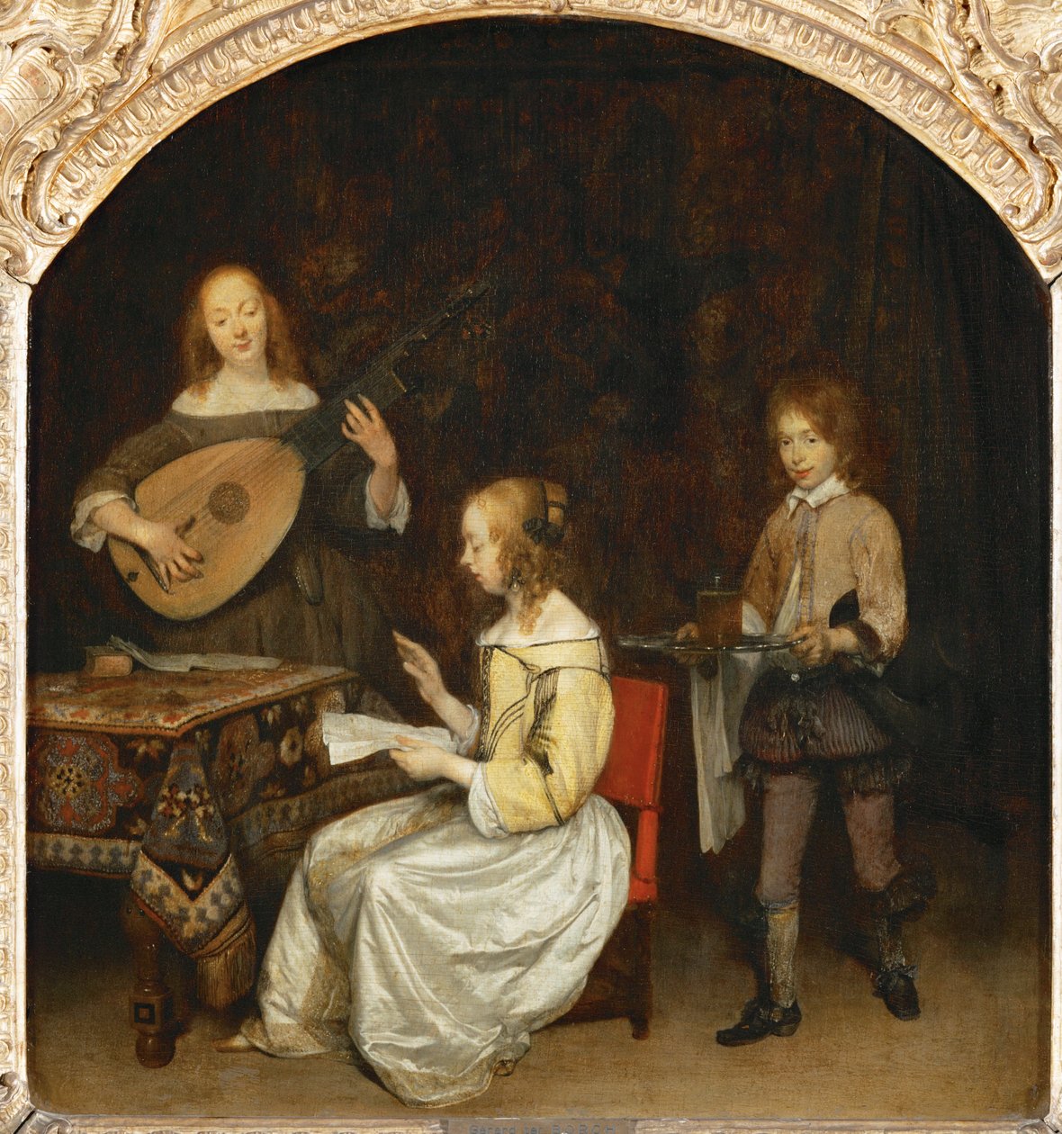 A koncert: énekesnő és teorba lantos ... alkotó: Gerard ter Borch or Terborch