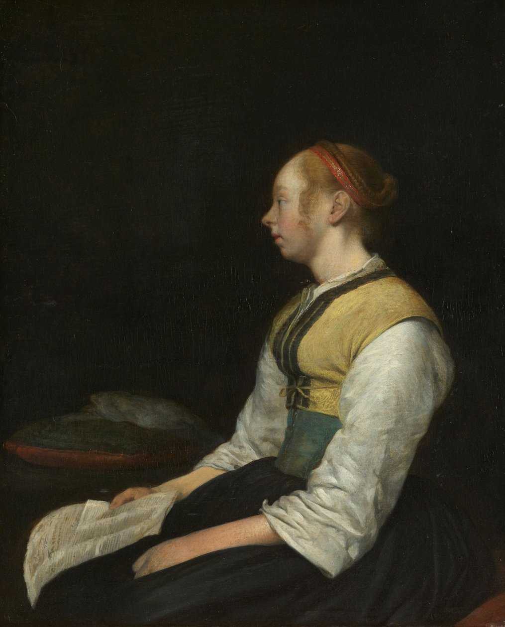 Ülő lány paraszti kosztümben, c. 1650-60 alkotó: Gerard ter Borch