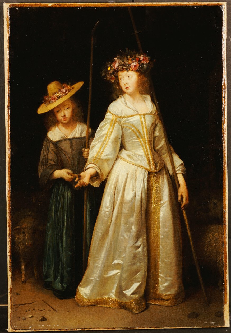 A művész mostohatestvére, húgával, Catharinával fuvolát ad neki, 1651 alkotó: Gerard ter Borch