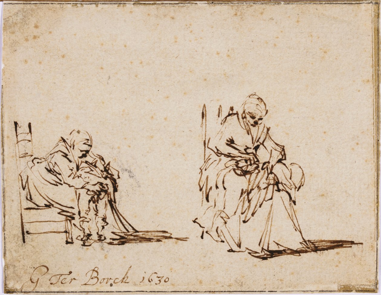 Két tanulmány egy gyermeket mosó nőről alkotó: Gerard ter Borch