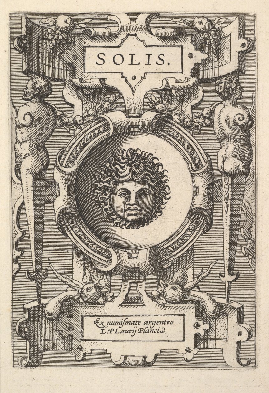 Sol mellszobra pántokkal körülvéve, a „Deorum dearumque” sorozatból, egy képsorozat a..., 1573 alkotó: Gerard van Groeningen