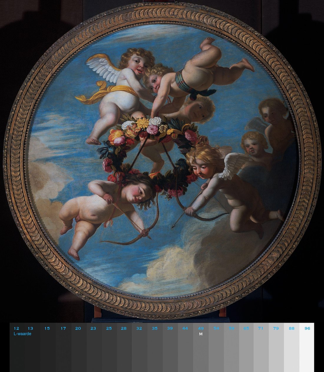 Putti virágkoszorúval alkotó: Gerard van Honthorst (workshop of)
