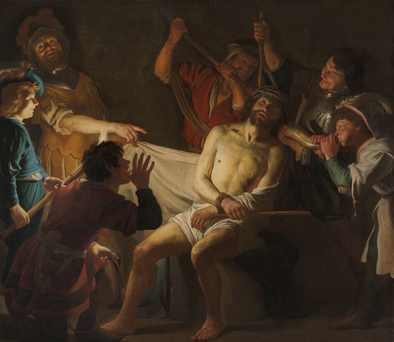 Krisztust tövissel koronázták meg (Máté 27:27-31) alkotó: Gerard van Honthorst