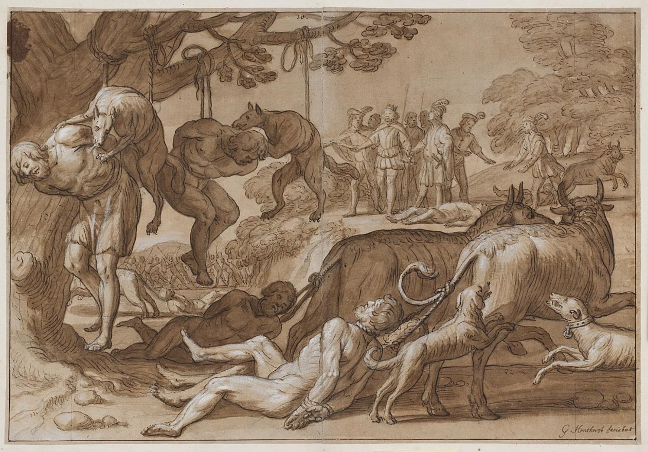 Jarmeric király kínzás elé állítja az elfogott Wendeket alkotó: Gerard van Honthorst