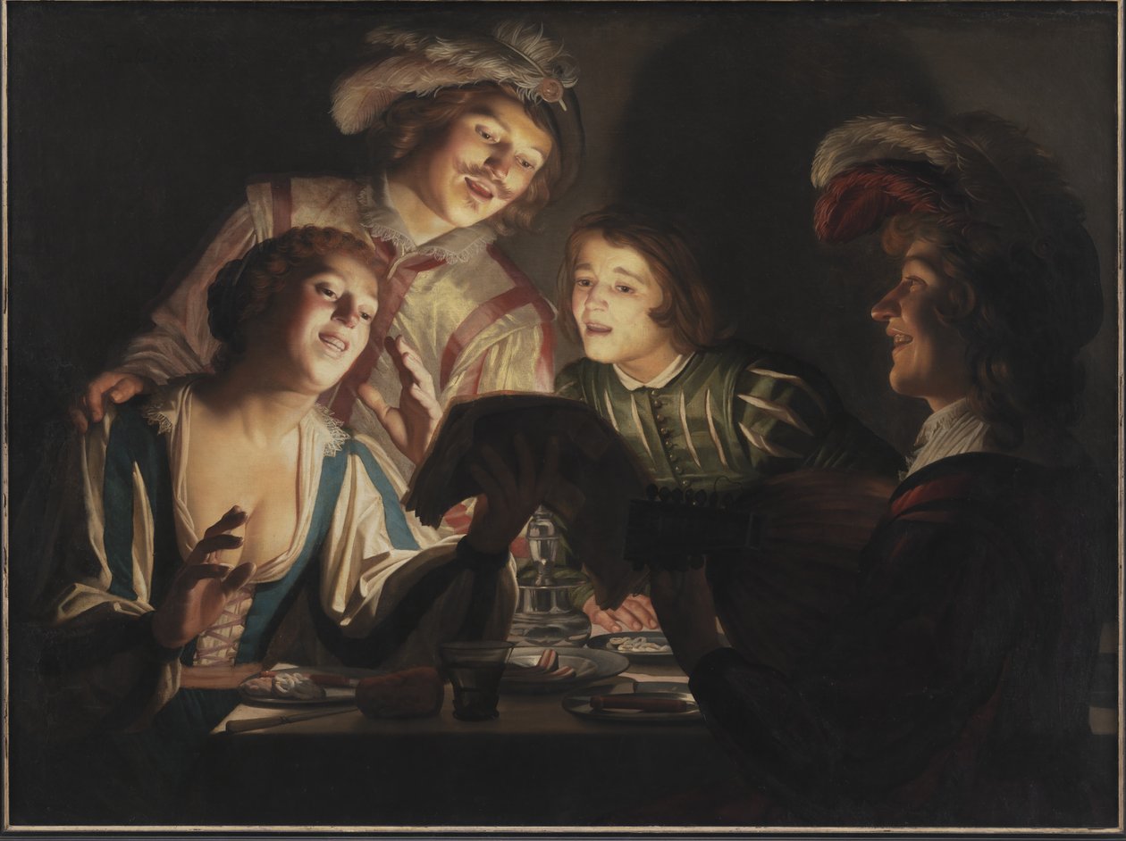 Zenés csoport gyertyafényben alkotó: Gerard van Honthorst
