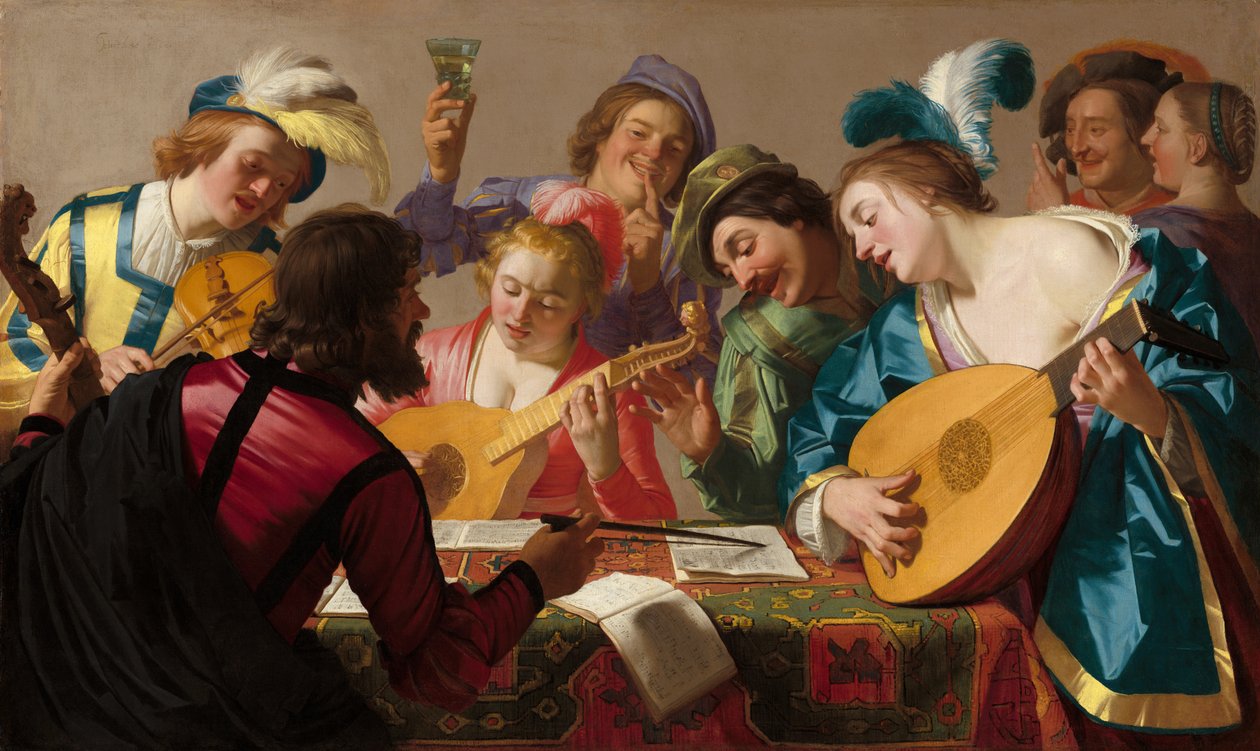 A késő reneszánsz/kora barokk kor zenészei (Gerard van Honthorst, The Concert, 1623) alkotó: Gerard van Honthorst