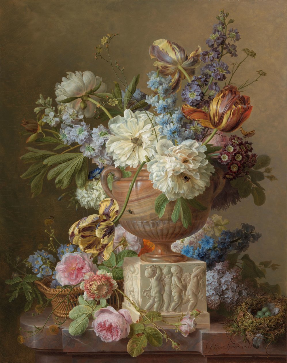 Virágcsendélet alabástromvázával alkotó: Gerard van Spaendonck (signed by artist)