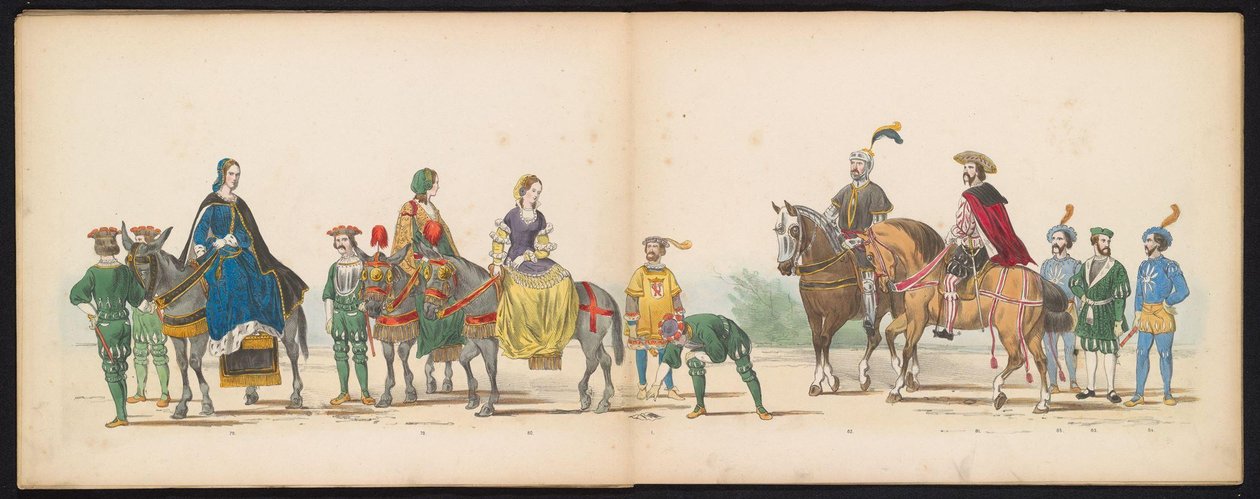 A leideni diákok maskara, 1855 (10. tábla) A Leidsche Hoogeschool 280. évfordulója alkalmából 1855. június 12-én, a Leidsche Hoogeschool fennállásának 280. évfordulója alkalmából rendezett jelmezes felvonulás, amely V. Károly belépését ábrázolja. alkotó: Gerardus Johannes Bos