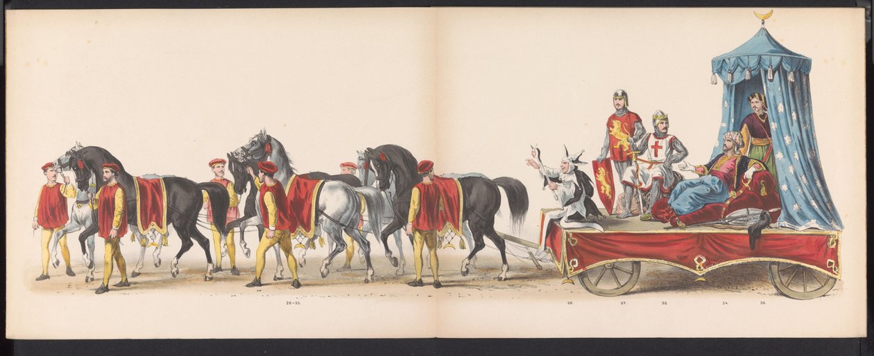 A leideni diákok maskara, 1870 (3. tábla) A Leidsche Hoogeschool 295. évfordulója alkalmából 1870. június 7-én, a Leidsche Hoogeschool fennállásának 295. évfordulója alkalmából megtartott jelmezes felvonulás a leideni diáktestület tagjai által, 1870. júniu alkotó: Gerardus Johannes Bos