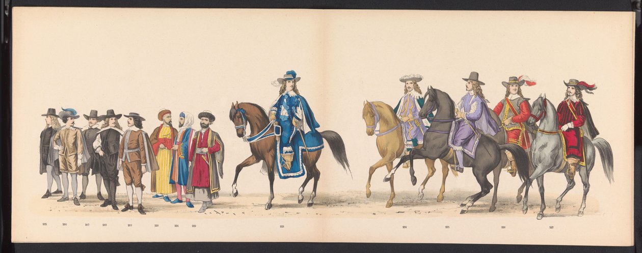 A leideni diákok maskara, 1875 (15. tábla) A Leidsche Hoogeschool-t képviselő Leidsche Hoogeschool 300. évfordulója alkalmából 1875. június 15-én tartott maszkabál, amelyet a Leidsche Hoogeschool képvisel. alkotó: Gerardus Johannes Bos