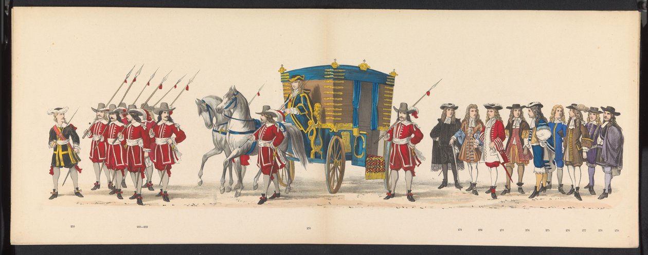 A leideni diákok maskara, 1875 (18. tábla) A Leidsche Hoogeschool 300. évfordulója alkalmából 1875. június 15-én a Leidsche Hoogeschool tagjai által tartott maskara, amely a Leidsche Hoogeschool-t ábrázolja. alkotó: Gerardus Johannes Bos
