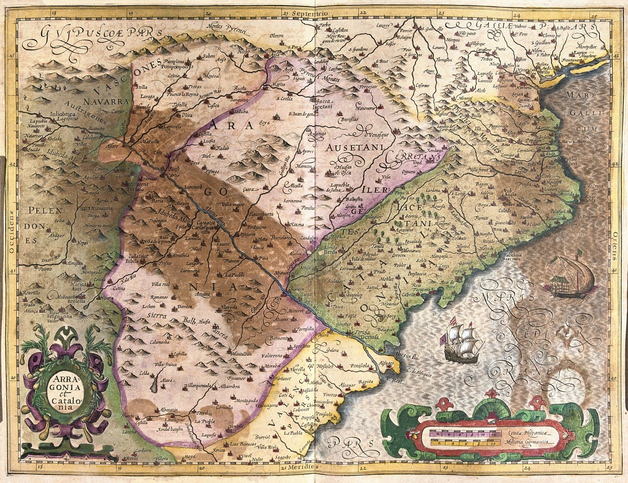 Aragónia és Katalónia, Spanyolország (metszet alkotó: Gerardus Mercator