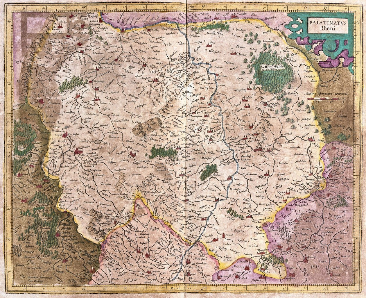 Bajor régió és a Duna, Németország (metszet alkotó: Gerardus Mercator