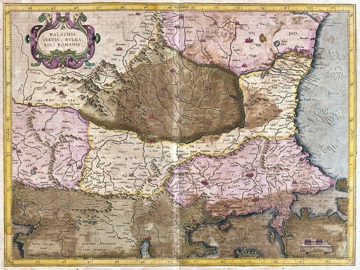 Bulgária és Románia (metszet alkotó: Gerardus Mercator