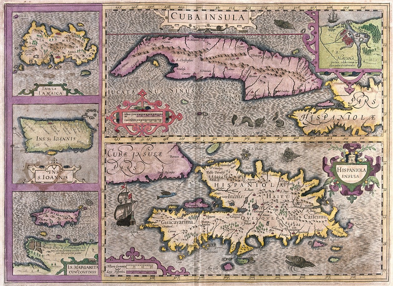 Kuba, Jamaica, Haiti, Puerto Rico (Karib-térség) (metszet alkotó: Gerardus Mercator