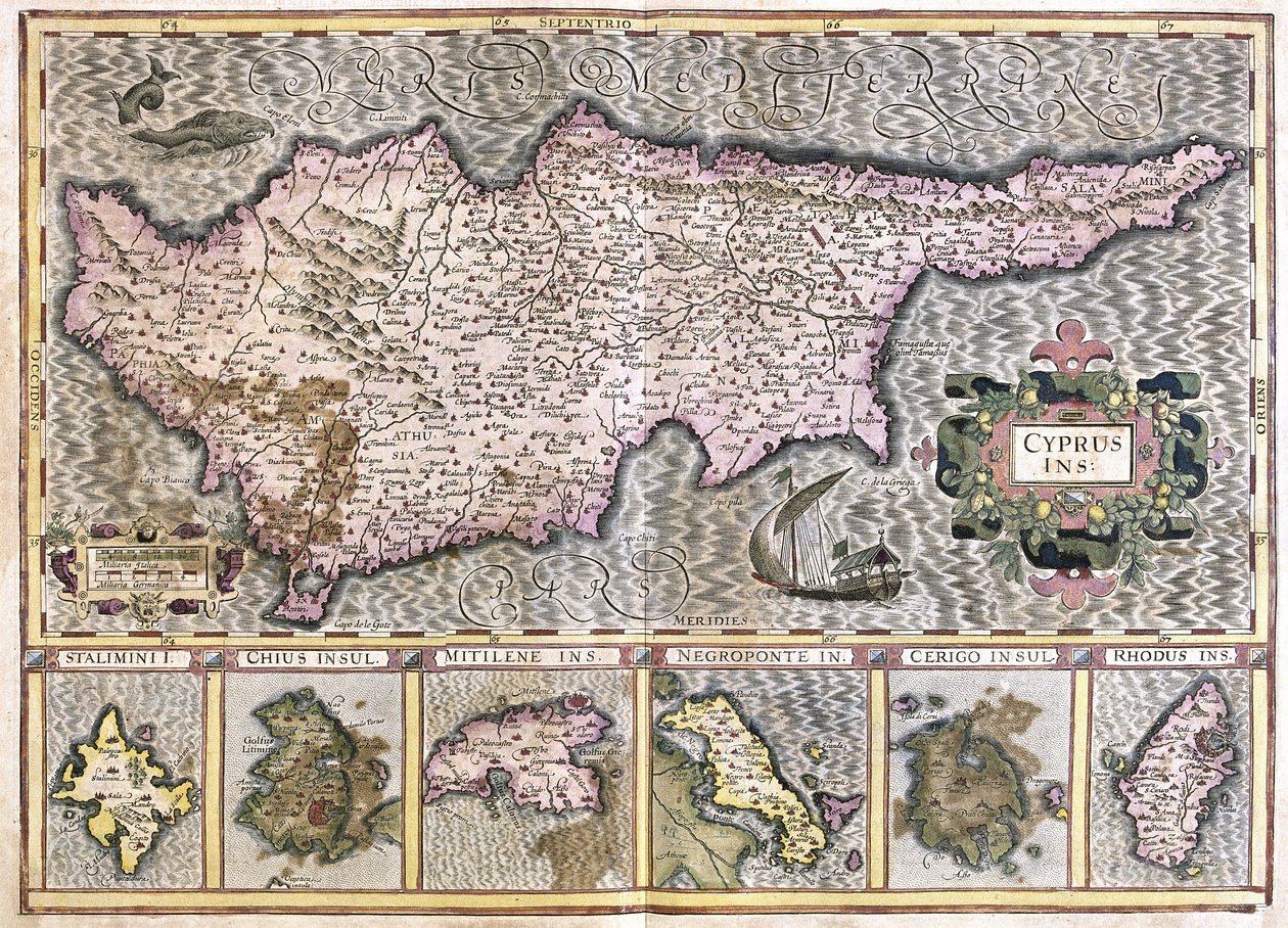 Ciprus és a Stalimini (Lemnos) Chios, Mitilene, Negroponte, Cerigo és Rhodus szigetei (metszet alkotó: Gerardus Mercator