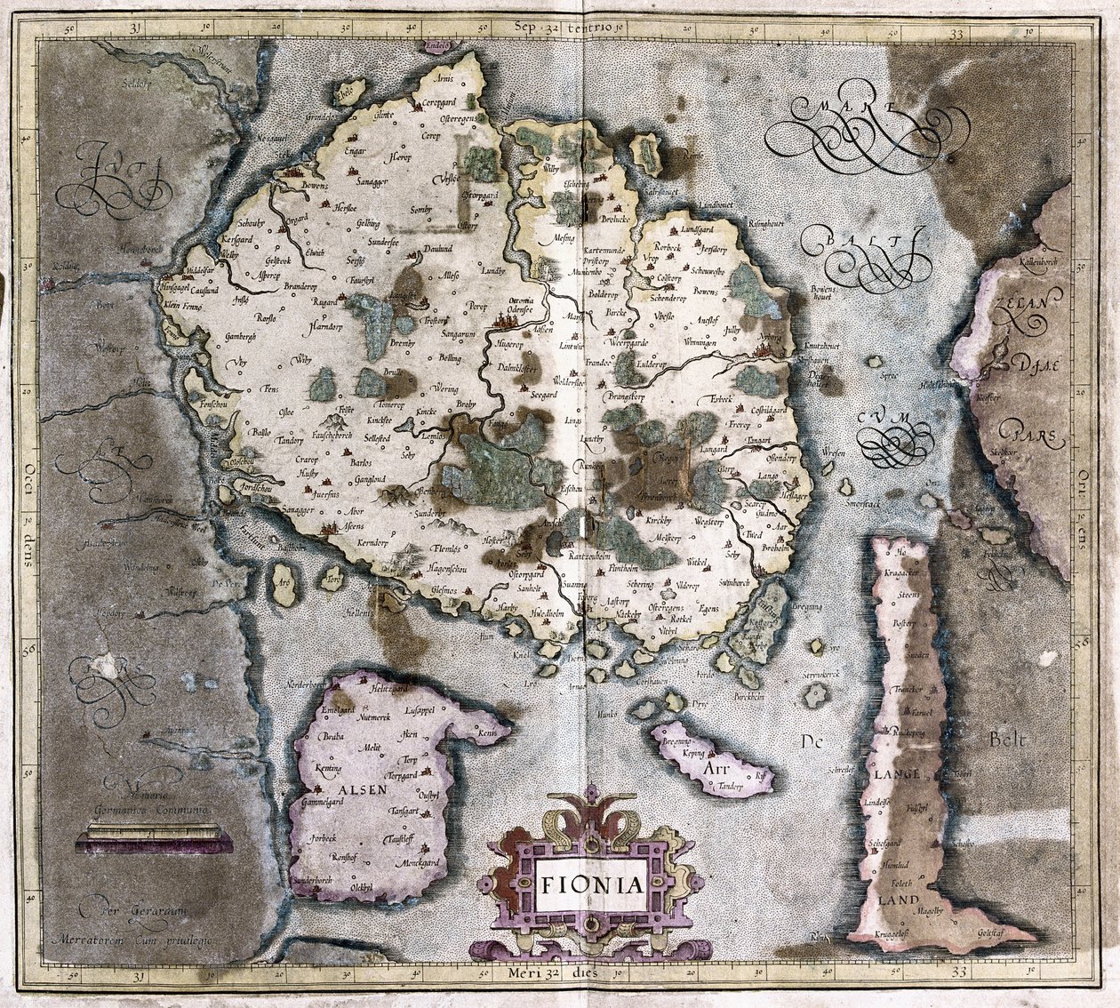 Dánia (a Langeland-sziget Odensével) (metszet alkotó: Gerardus Mercator