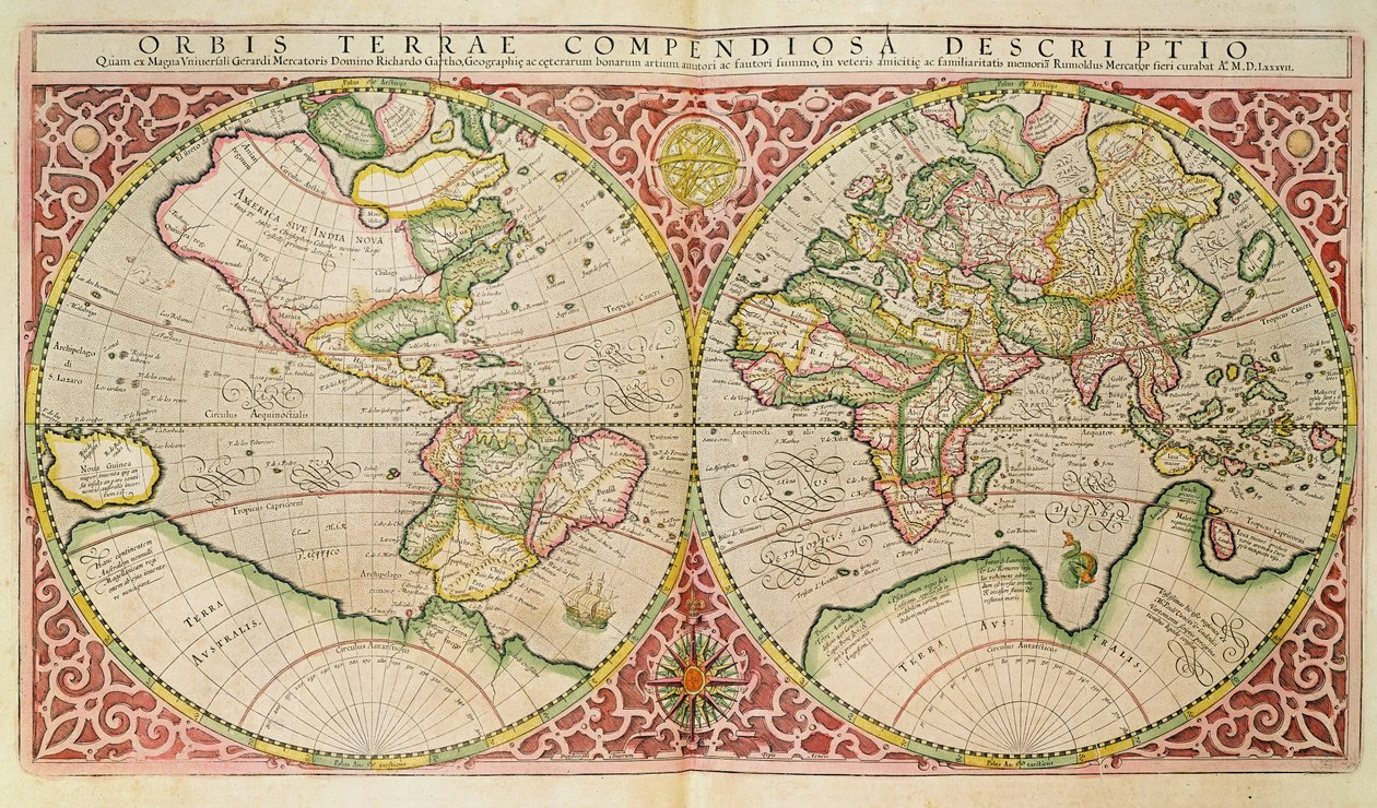 Kettős féltekés világtérkép, 1587 alkotó: Gerardus Mercator