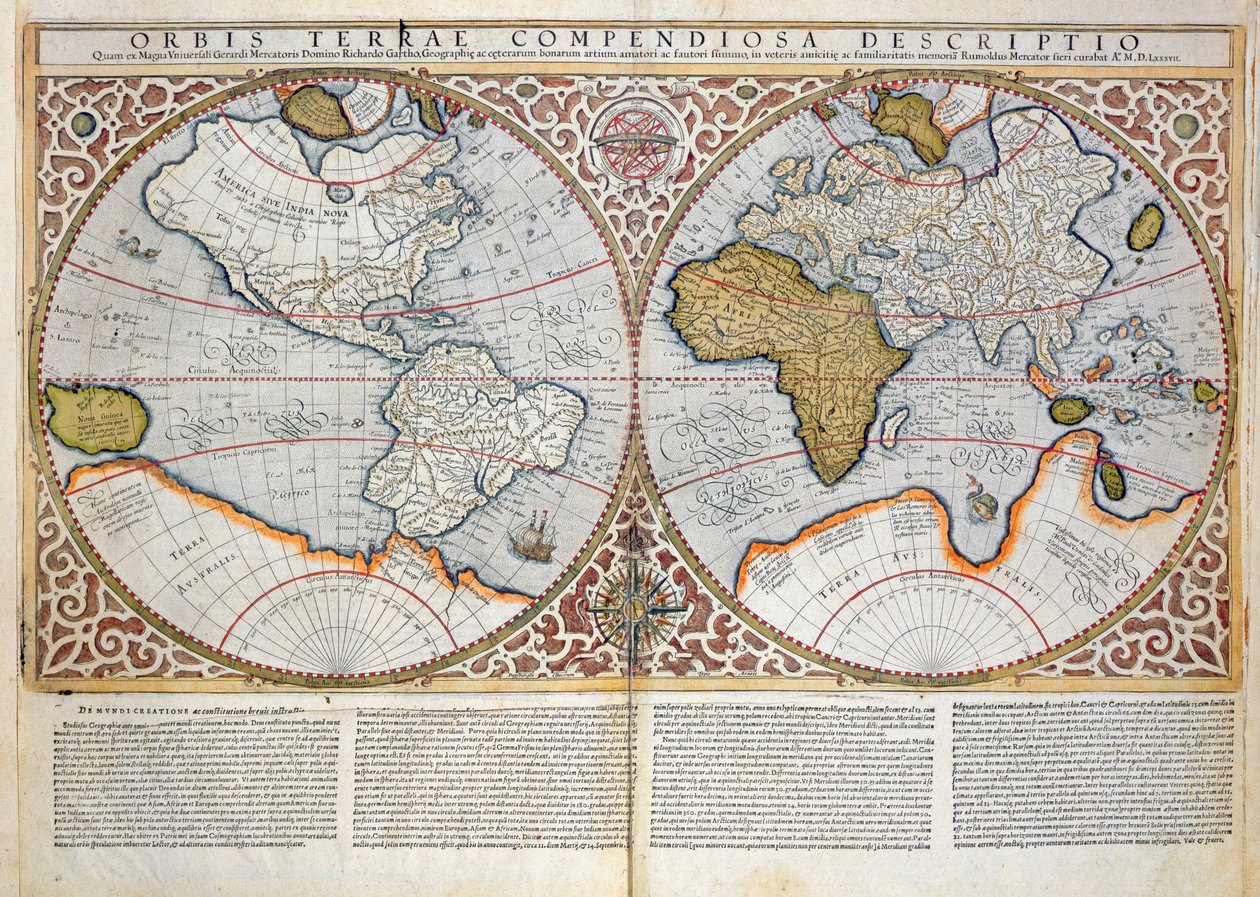 Kettős féltekés világtérkép, 1587 alkotó: Gerardus Mercator