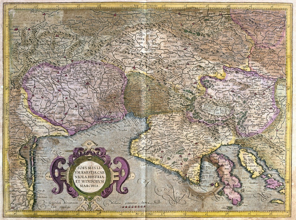 Friuli, Olaszország - Szlovénia (Isztria) a Trieszti-öböllel és a Balkánnal (metszet alkotó: Gerardus Mercator