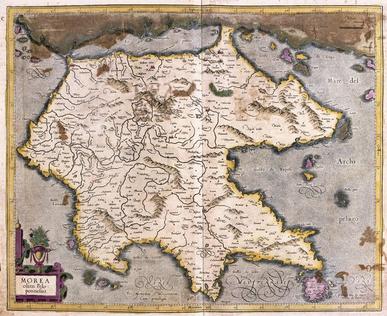 Görögország és Peloponnészosz (metszet alkotó: Gerardus Mercator